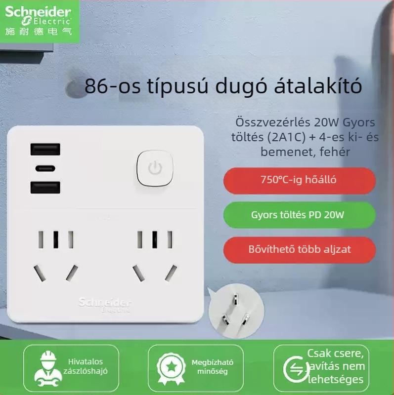 Schneider Electric USB-s elosztó, 10A, 220V, 2000W, típus 86, új nemzeti szabvány