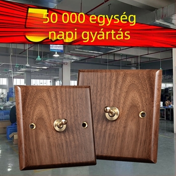86-os típusú fali aljzatpanel, Walnut Lever sorozat, tömör fekete diófa, réz kar, 10A, 220V