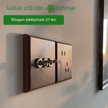 86-os típusú fali aljzatpanel, Walnut Lever sorozat, tömör fekete diófa, réz kar, 10A, 220V