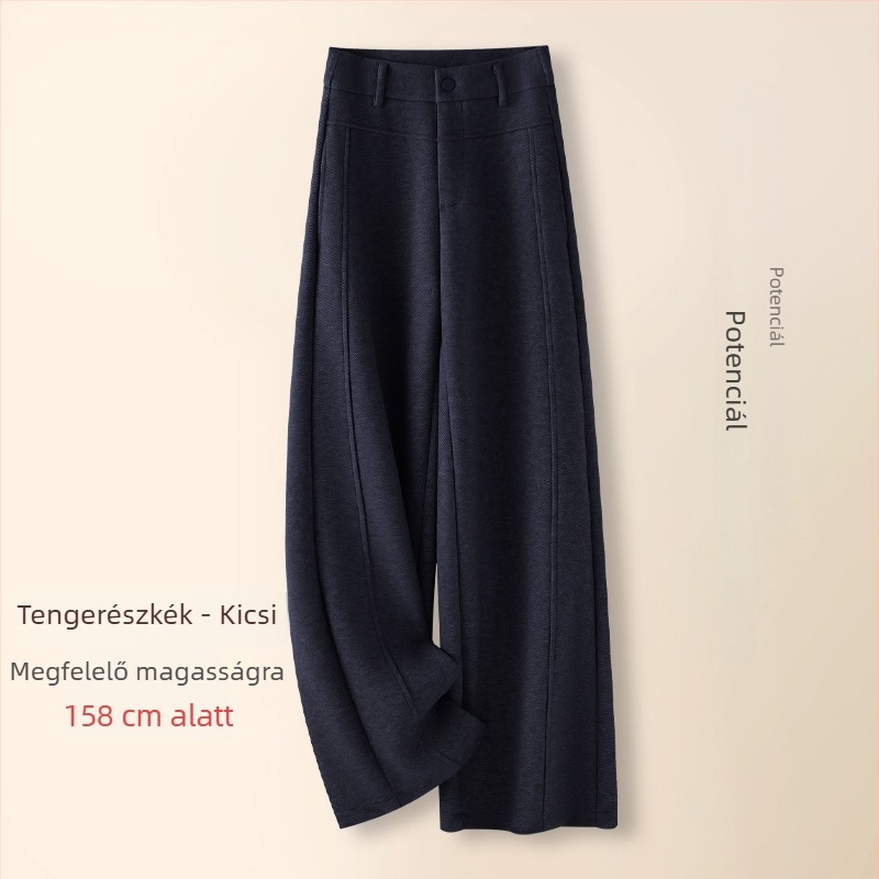 Női gyapjúkeverékből készült fleece-béléssel ellátott széles lábú nadrág, magas derék, téli 2025
