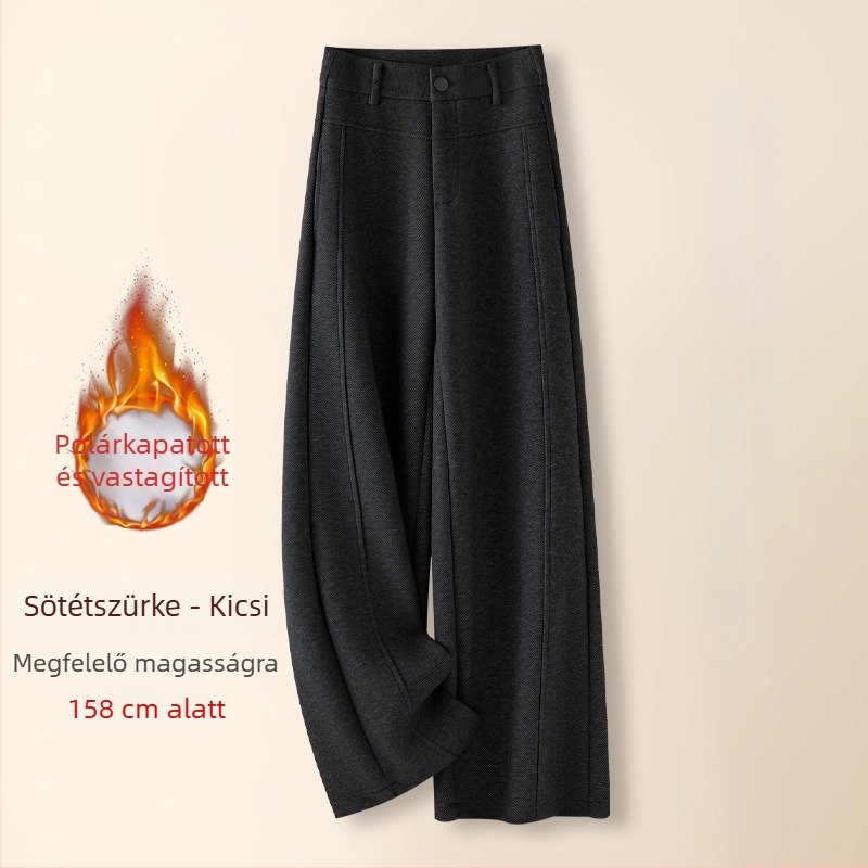 Női gyapjúkeverékből készült fleece-béléssel ellátott széles lábú nadrág, magas derék, téli 2025