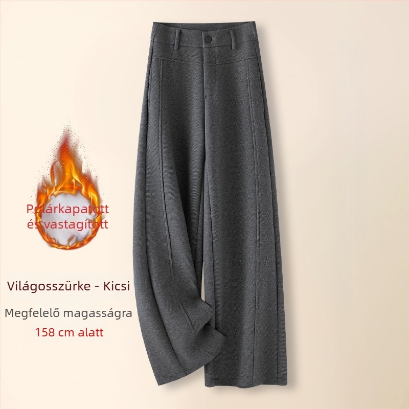 Női gyapjúkeverékből készült fleece-béléssel ellátott széles lábú nadrág, magas derék, téli 2025