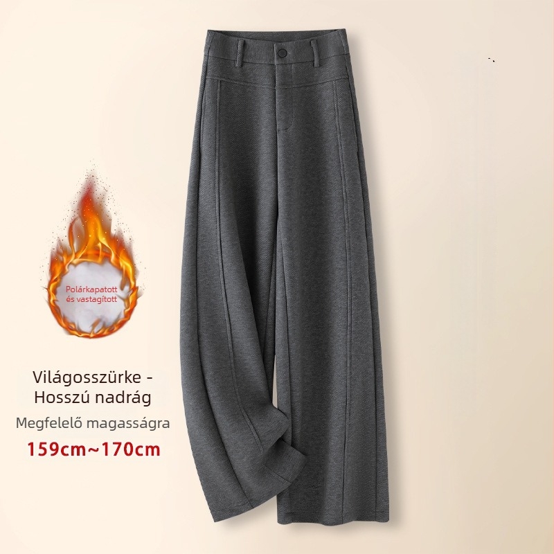 Női gyapjúkeverékből készült fleece-béléssel ellátott széles lábú nadrág, magas derék, téli 2025