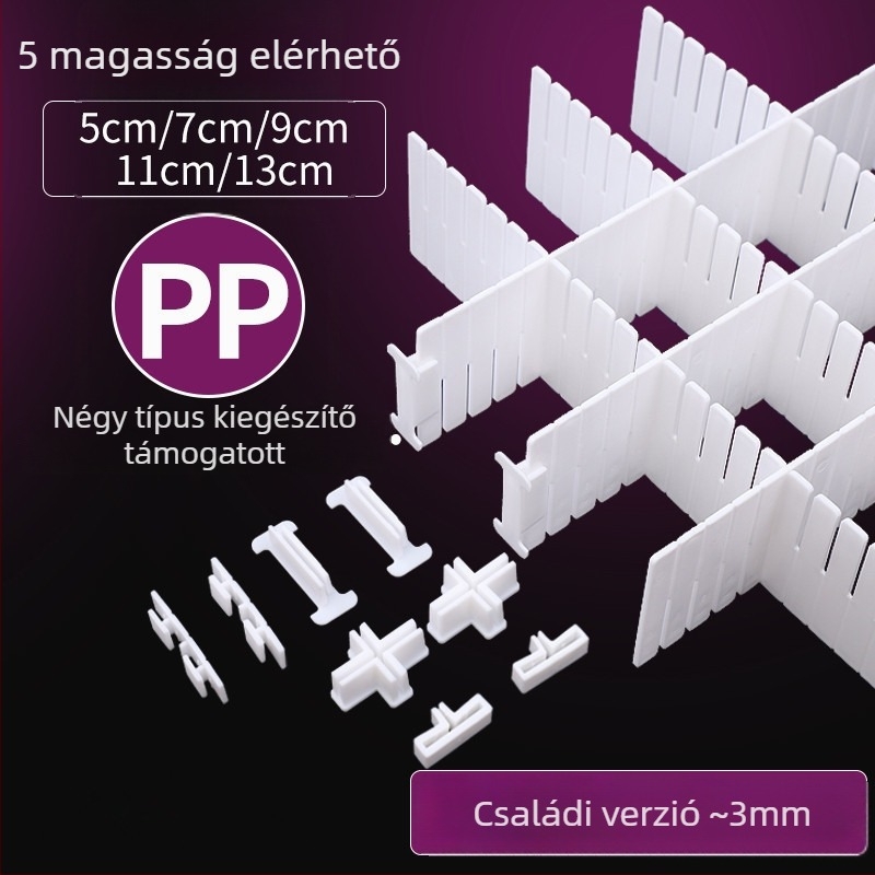 Fiókelválasztó rács, vastagított, egyszerű modern stílusú, padlóra szerelhető, 1 rétegű szervező