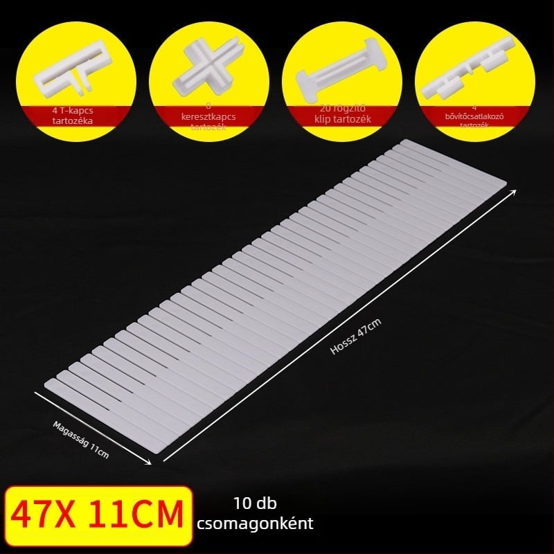 Fiókelválasztó rács, vastagított, egyszerű modern stílusú, padlóra szerelhető, 1 rétegű szervező