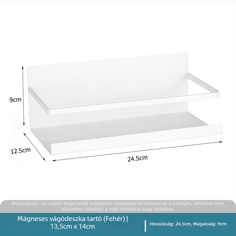 Fali mágneses oldalsó tároló a hűtő mellé — konyhai rendszerező, fúrás nélküli, vasból, 1 réteg, vágódeszka tartó