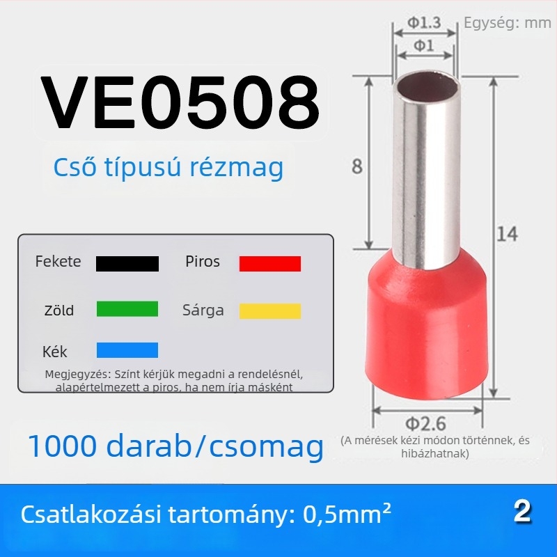 Shen Qibo cső típusú terminál E0508 VE1008 E1508, PVC izolált, villanyszerelőknek
