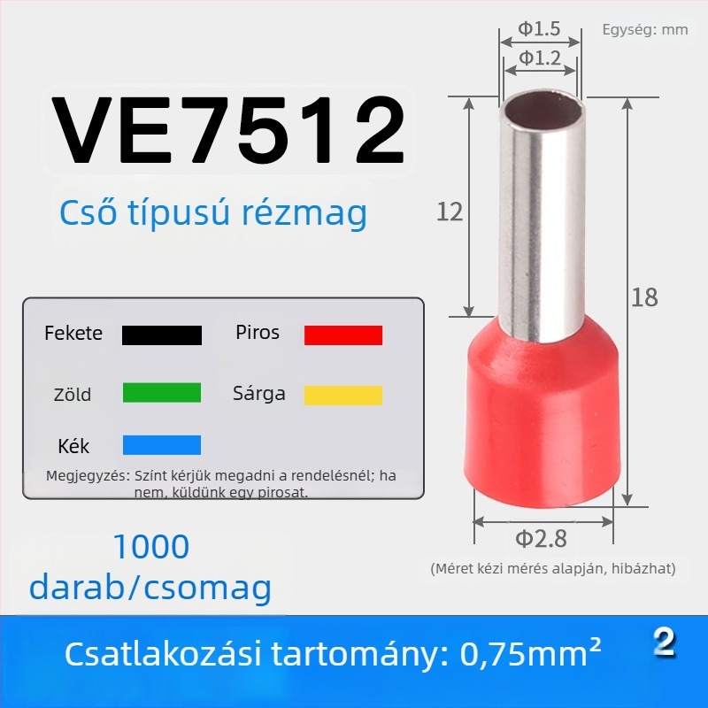 Shen Qibo cső típusú terminál E0508 VE1008 E1508, PVC izolált, villanyszerelőknek