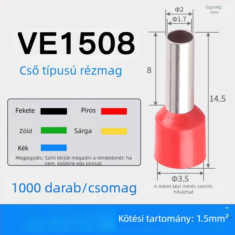 Shen Qibo cső típusú terminál E0508 VE1008 E1508, PVC izolált, villanyszerelőknek