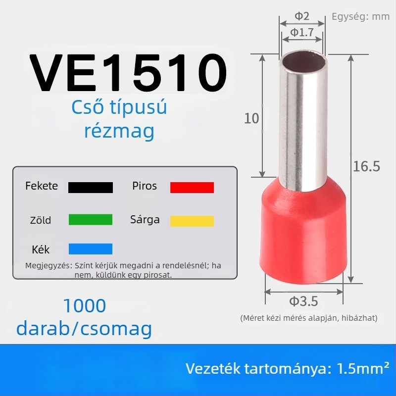 Shen Qibo cső típusú terminál E0508 VE1008 E1508, PVC izolált, villanyszerelőknek