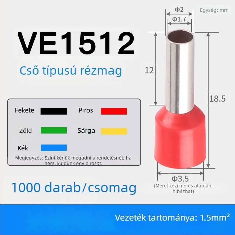 Shen Qibo cső típusú terminál E0508 VE1008 E1508, PVC izolált, villanyszerelőknek