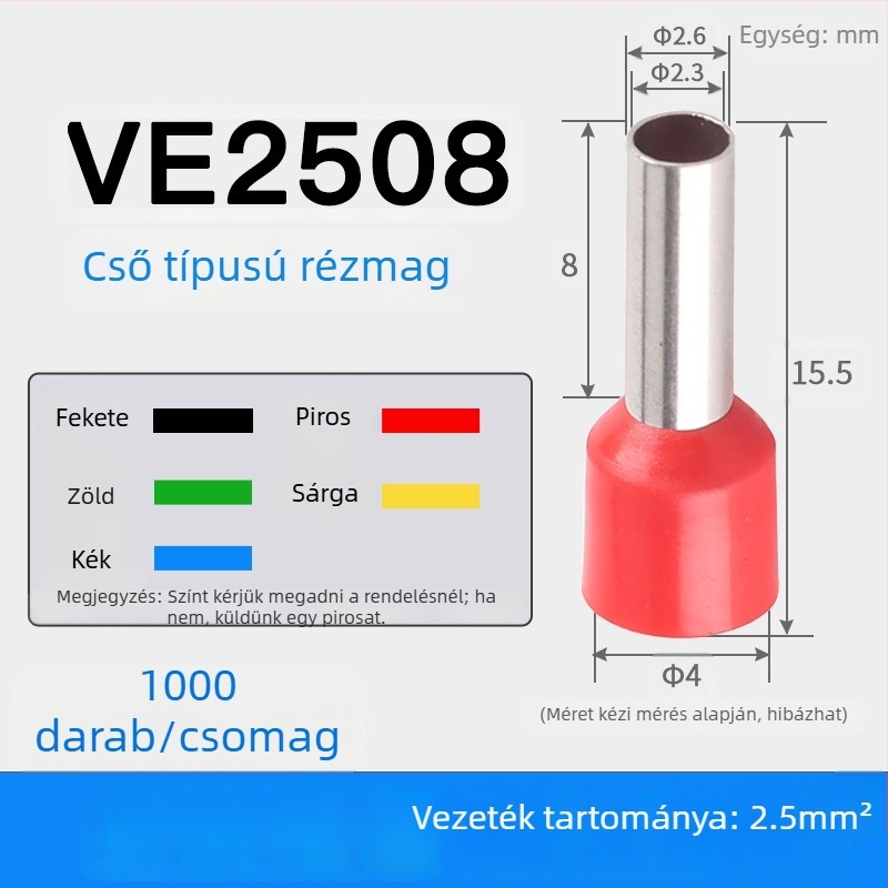 Shen Qibo cső típusú terminál E0508 VE1008 E1508, PVC izolált, villanyszerelőknek