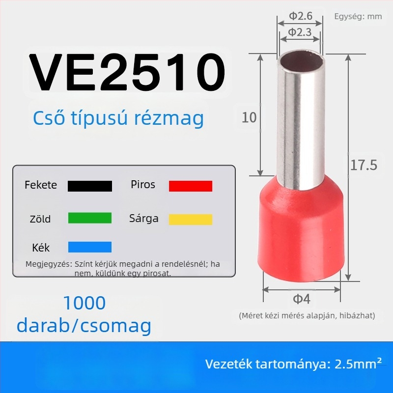 Shen Qibo cső típusú terminál E0508 VE1008 E1508, PVC izolált, villanyszerelőknek