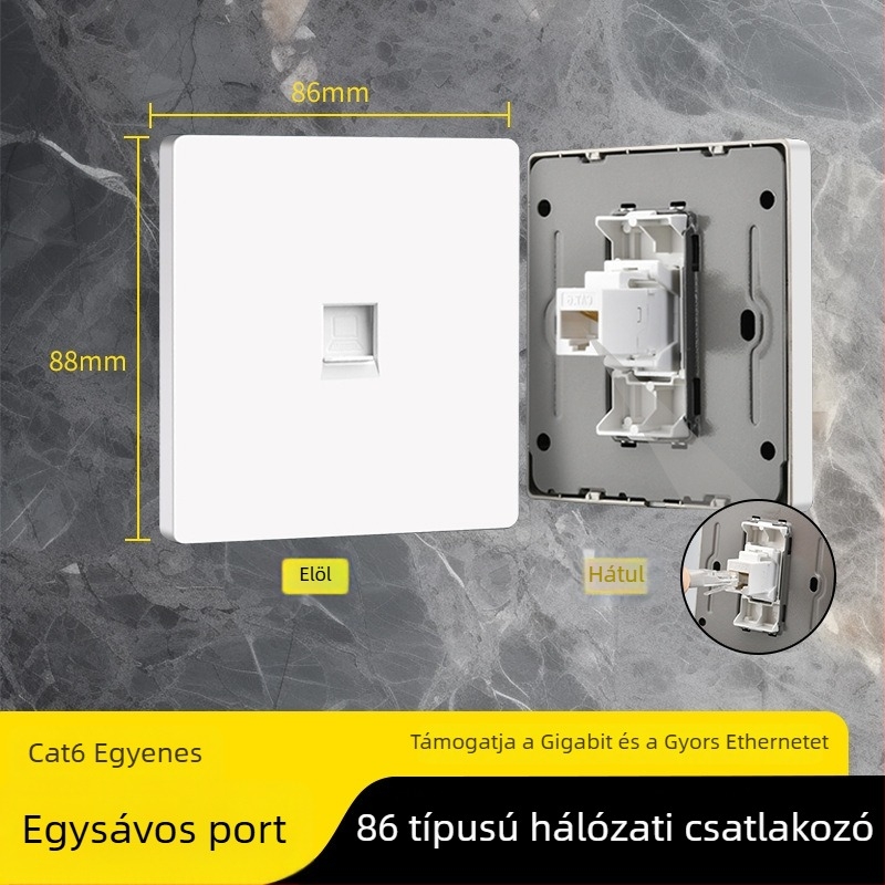 86-típusú Cat6 hálózati panel dupla csatlakozóval — falra szerelhető, szabvány: Új nemzeti szabvány; Márka: Jabra