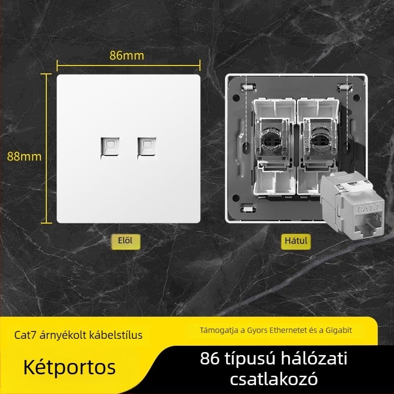 86-típusú Cat6 hálózati panel dupla csatlakozóval — falra szerelhető, szabvány: Új nemzeti szabvány; Márka: Jabra