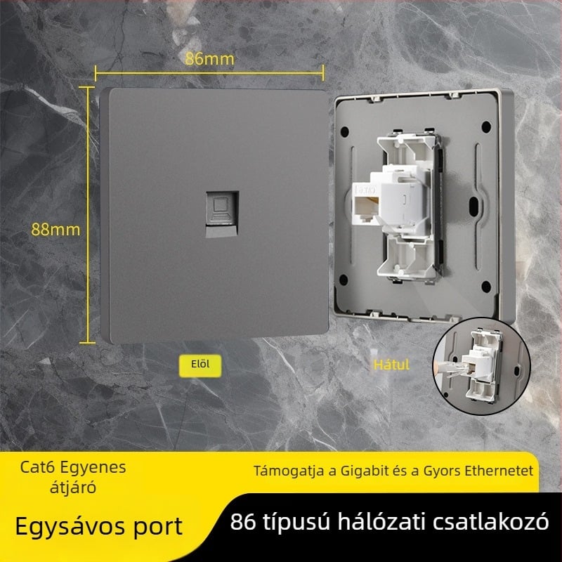 86-típusú Cat6 hálózati panel dupla csatlakozóval — falra szerelhető, szabvány: Új nemzeti szabvány; Márka: Jabra