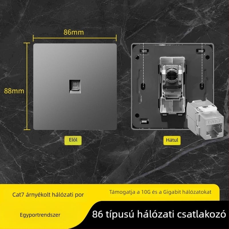 86-típusú Cat6 hálózati panel dupla csatlakozóval — falra szerelhető, szabvány: Új nemzeti szabvány; Márka: Jabra