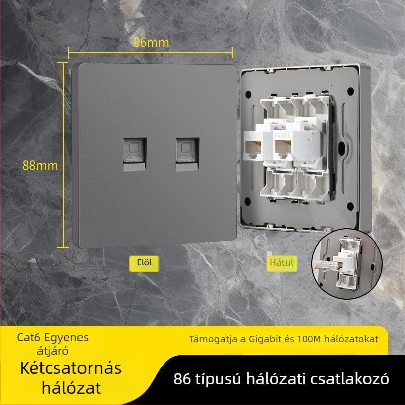 86-típusú Cat6 hálózati panel dupla csatlakozóval — falra szerelhető, szabvány: Új nemzeti szabvány; Márka: Jabra