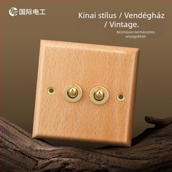 86-os típusú falikapcsoló- és dugaszpanel tömörfából, bronz kar, 10A/220V, 3C tanúsítva