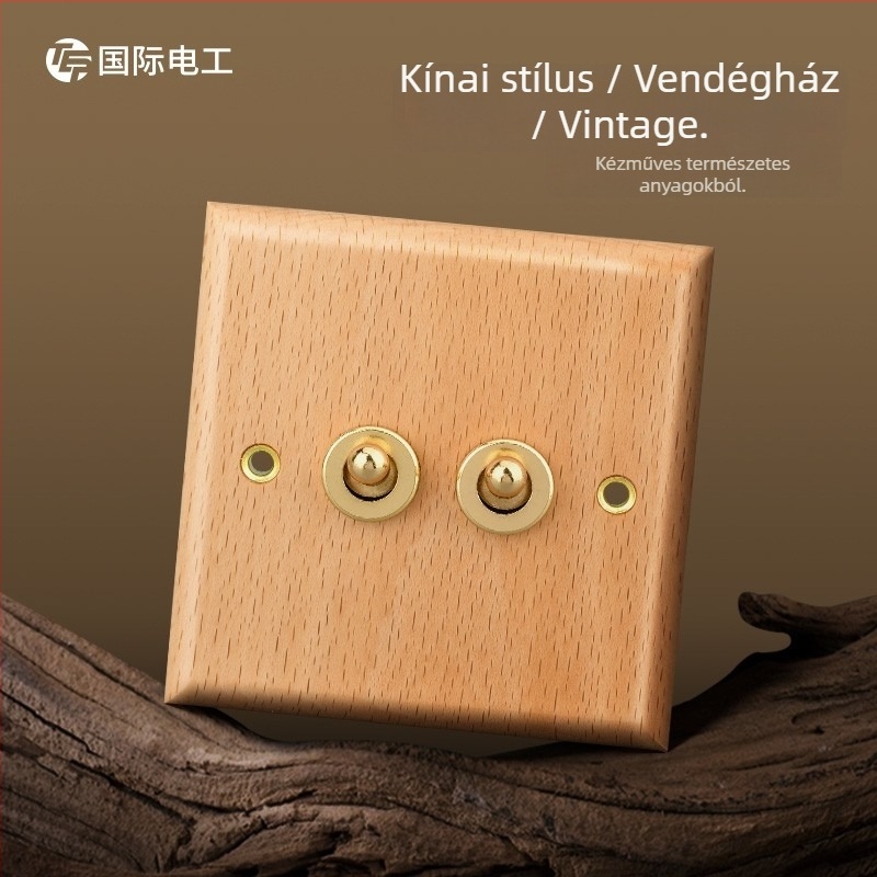 86-os típusú falikapcsoló- és dugaszpanel tömörfából, bronz kar, 10A/220V, 3C tanúsítva