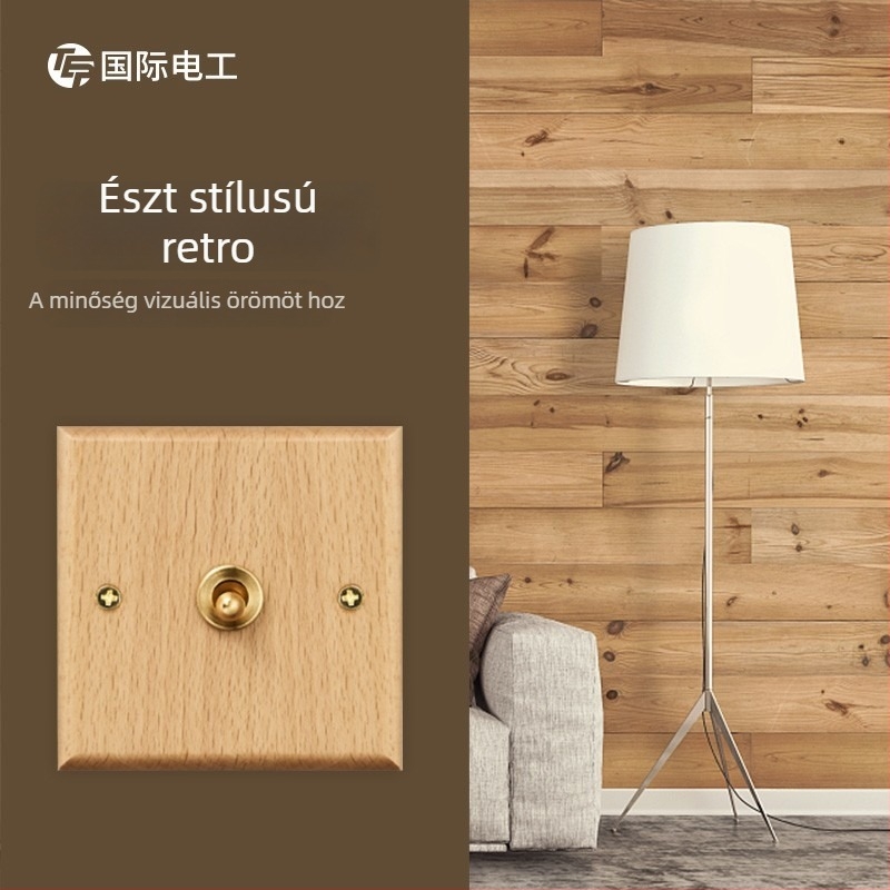 86-os típusú falikapcsoló- és dugaszpanel tömörfából, bronz kar, 10A/220V, 3C tanúsítva