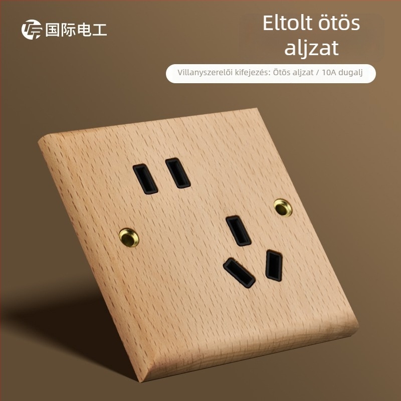 86-os típusú falikapcsoló- és dugaszpanel tömörfából, bronz kar, 10A/220V, 3C tanúsítva