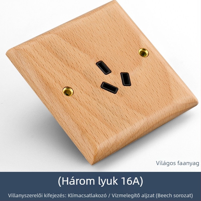 86-os típusú falikapcsoló- és dugaszpanel tömörfából, bronz kar, 10A/220V, 3C tanúsítva