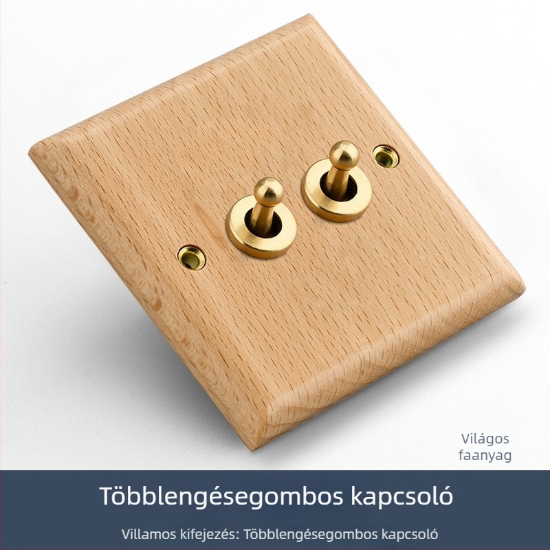 86-os típusú falikapcsoló- és dugaszpanel tömörfából, bronz kar, 10A/220V, 3C tanúsítva