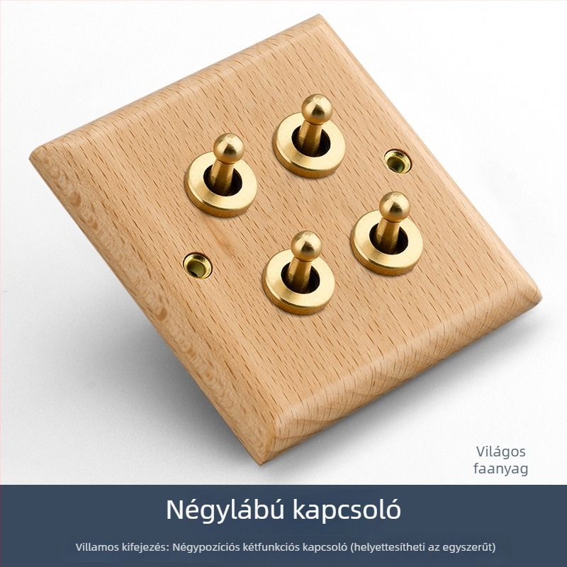 86-os típusú falikapcsoló- és dugaszpanel tömörfából, bronz kar, 10A/220V, 3C tanúsítva