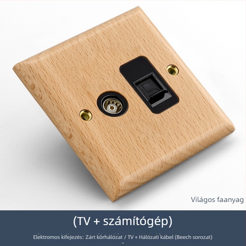 86-os típusú falikapcsoló- és dugaszpanel tömörfából, bronz kar, 10A/220V, 3C tanúsítva