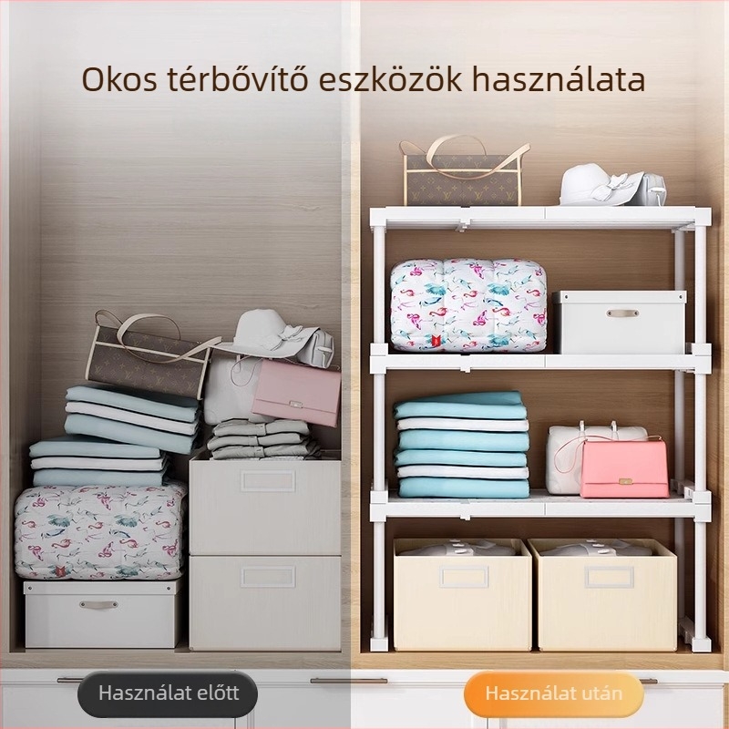 7 rétegű műanyag gardróbrendező ruhák és cipők számára, asztali telepítésű