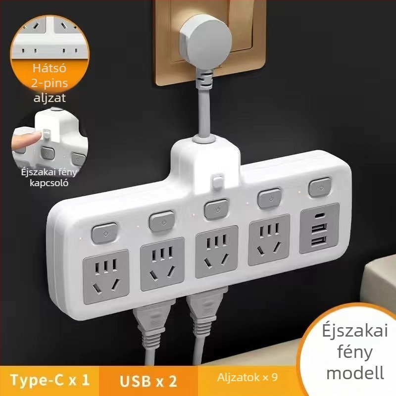 Hongting hosszabbító kábellel, 10A, 220-250V, 2500W, PVC tok, vezetékes aljzat