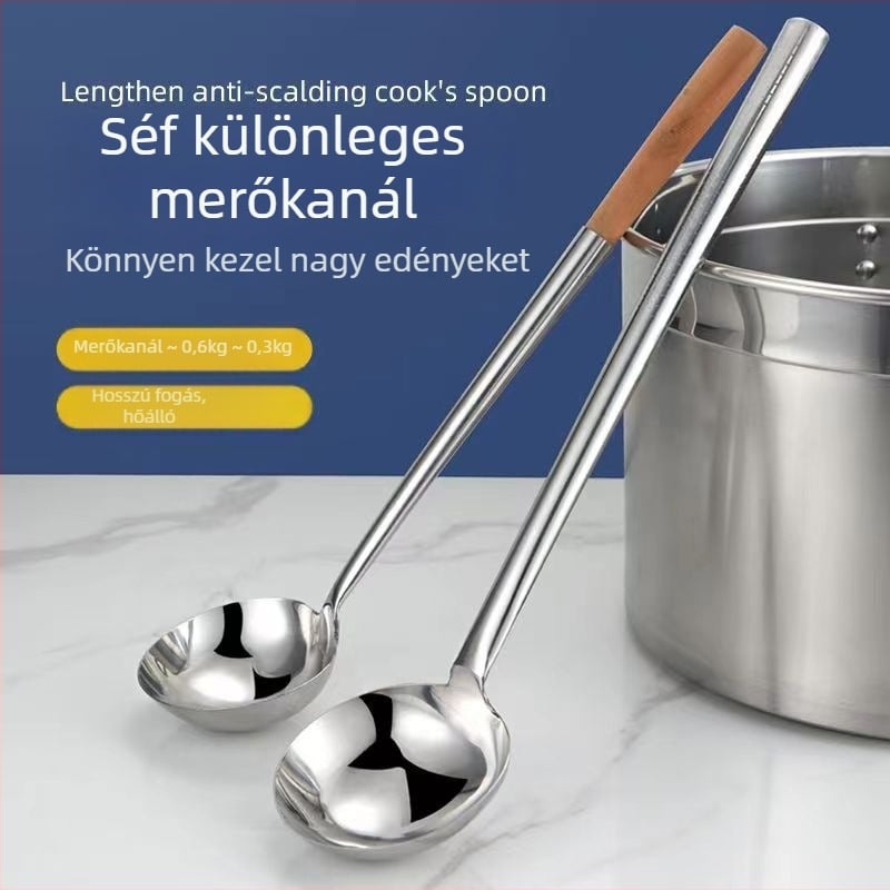 Rozsdamentes acél főzőkanál, nyél: fa vagy rozsdamentes acél – csúszásmentes, modern minimalist stílus