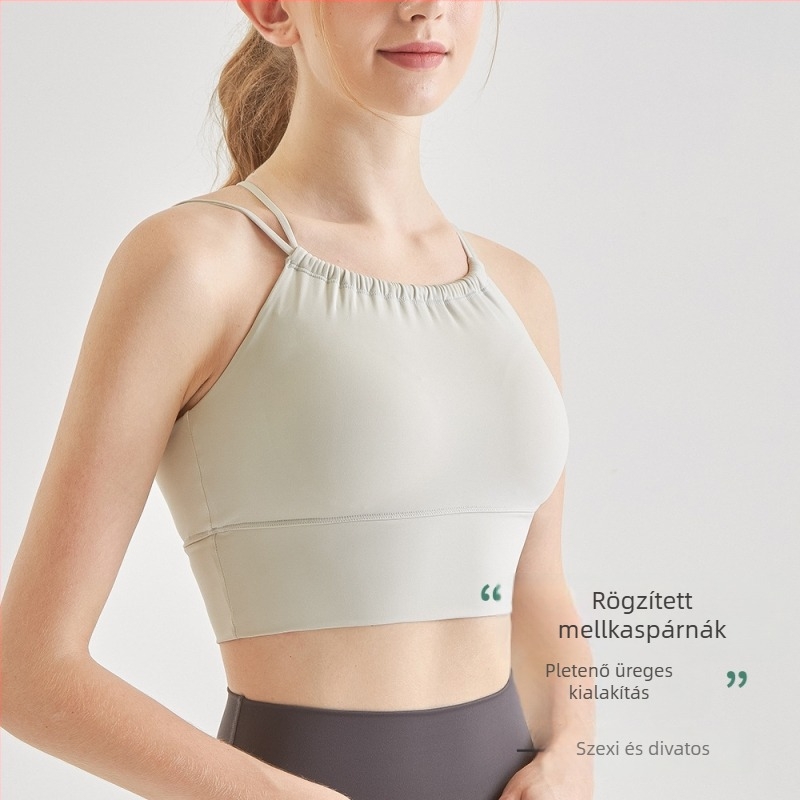 Sportos melltartó; push-up és ütésálló; kosár 3/4; közepes kosár forma; fő anyag 75% nylon, bélés 25% spandex