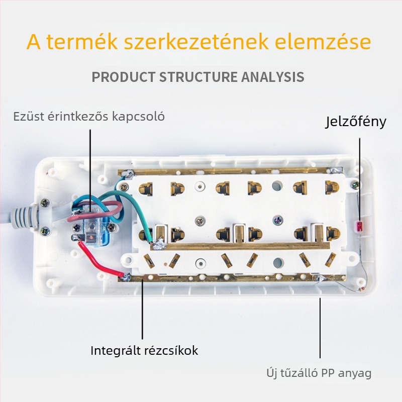 Független kapcsolós elosztó, 3 aljzat, 10A, 100–250V, 2500W