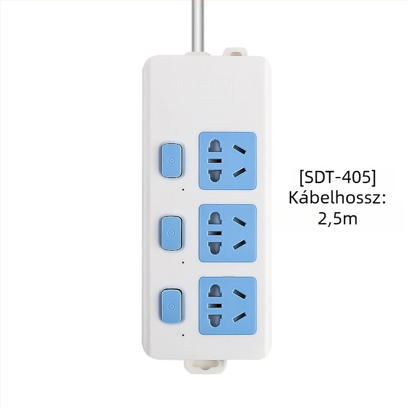 Független kapcsolós elosztó, 3 aljzat, 10A, 100–250V, 2500W