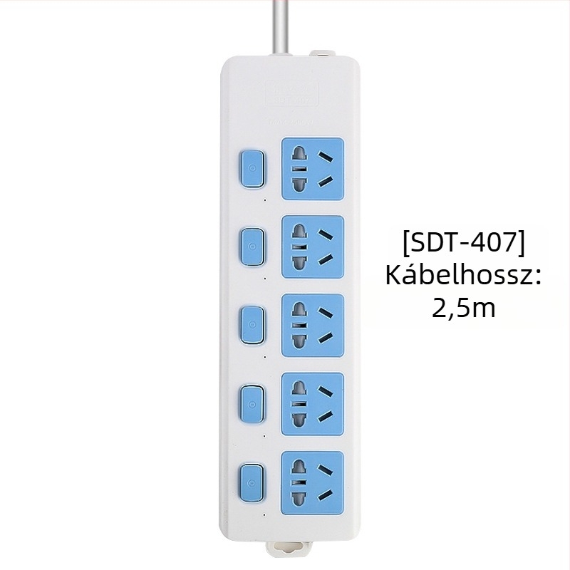 Független kapcsolós elosztó, 3 aljzat, 10A, 100–250V, 2500W