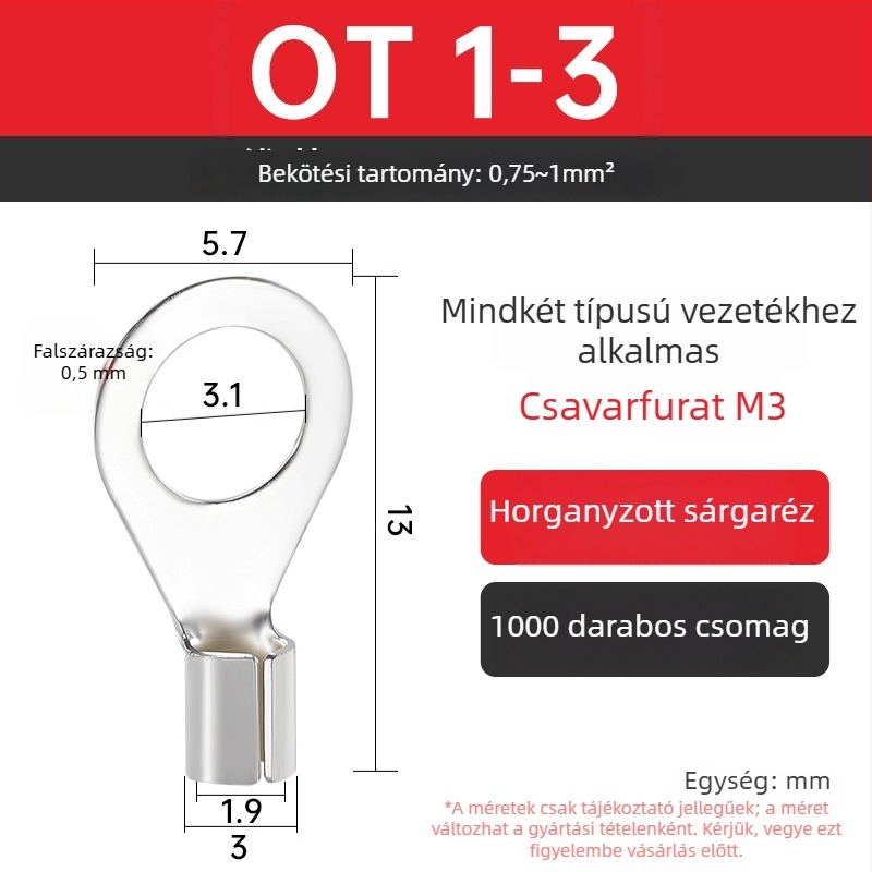 OT4-5 crimpelt terminál, kerek csupasz fej, O-típus, nyitott orr