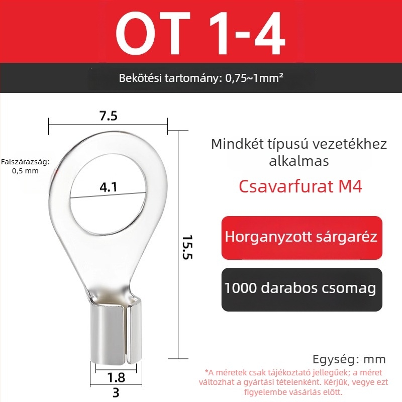 OT4-5 crimpelt terminál, kerek csupasz fej, O-típus, nyitott orr