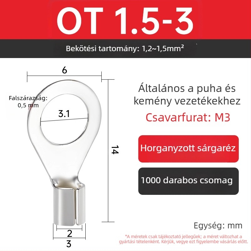 OT4-5 crimpelt terminál, kerek csupasz fej, O-típus, nyitott orr