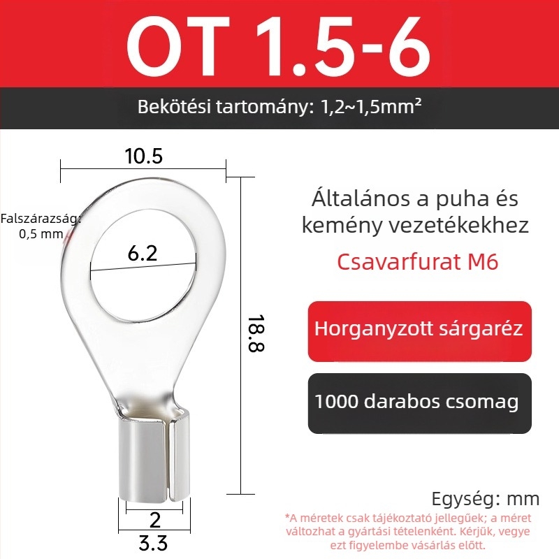OT4-5 crimpelt terminál, kerek csupasz fej, O-típus, nyitott orr