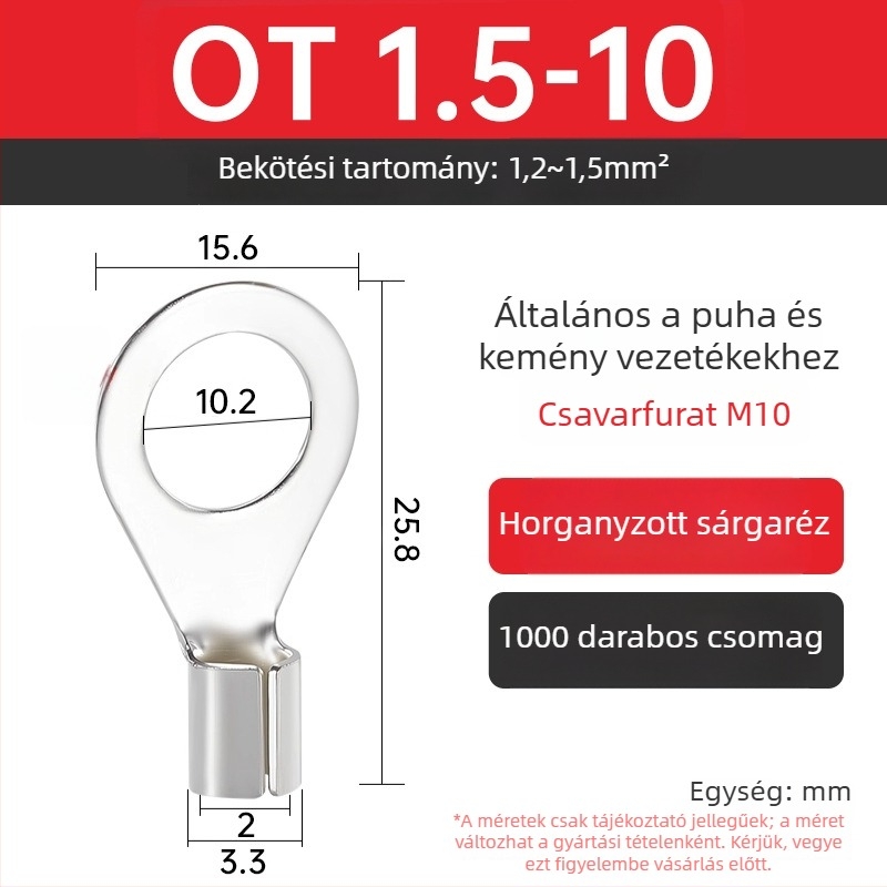 OT4-5 crimpelt terminál, kerek csupasz fej, O-típus, nyitott orr