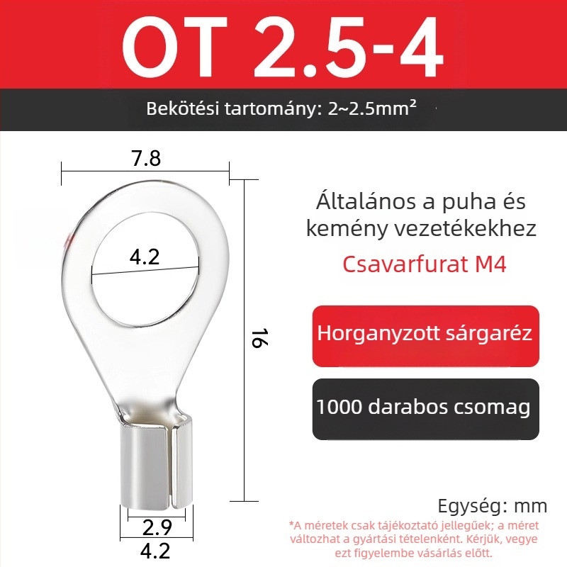 OT4-5 crimpelt terminál, kerek csupasz fej, O-típus, nyitott orr