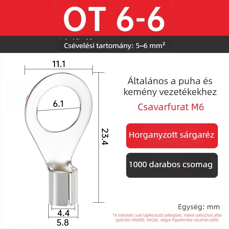 OT4-5 crimpelt terminál, kerek csupasz fej, O-típus, nyitott orr