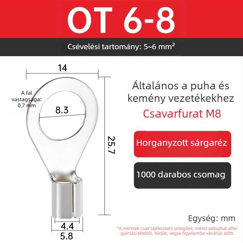 OT4-5 crimpelt terminál, kerek csupasz fej, O-típus, nyitott orr