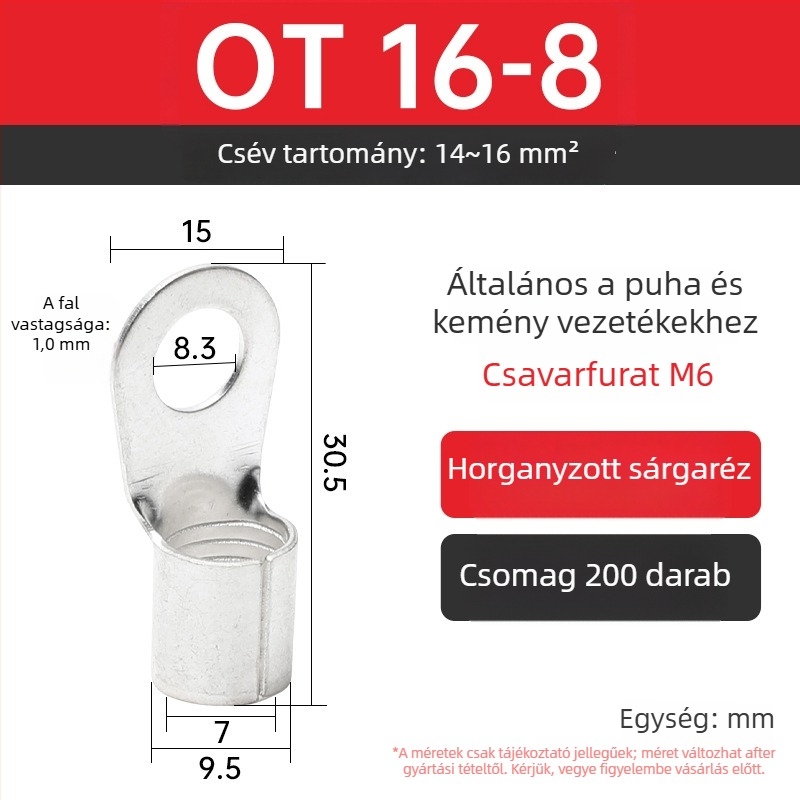 OT4-5 crimpelt terminál, kerek csupasz fej, O-típus, nyitott orr