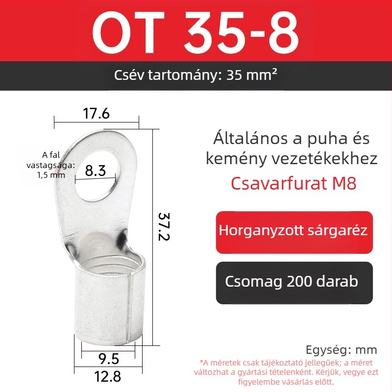 OT4-5 crimpelt terminál, kerek csupasz fej, O-típus, nyitott orr