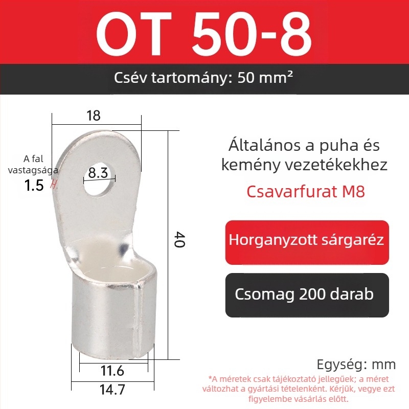 OT4-5 crimpelt terminál, kerek csupasz fej, O-típus, nyitott orr
