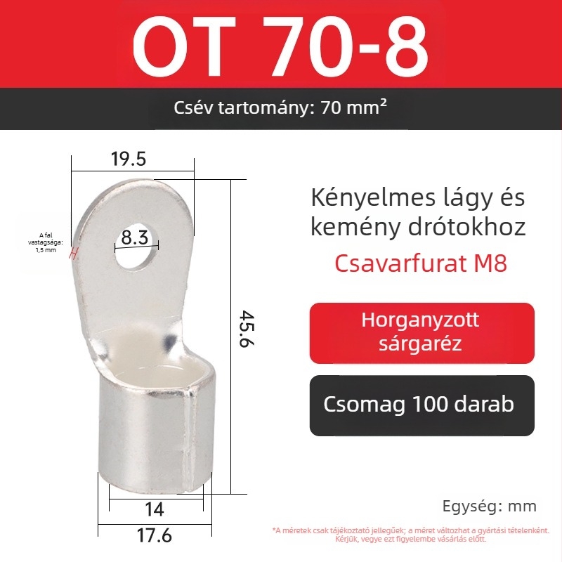 OT4-5 crimpelt terminál, kerek csupasz fej, O-típus, nyitott orr