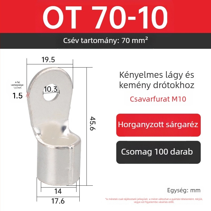 OT4-5 crimpelt terminál, kerek csupasz fej, O-típus, nyitott orr